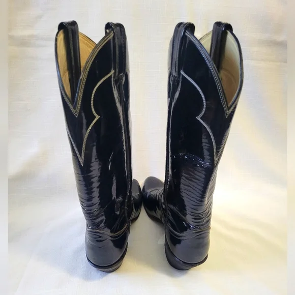 Vtg. Tony Lama Black Patent Leather Cowboy Boots size 6A